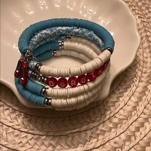 Hand Crafted Dorothy Red, Blue, & White Bracelet with Ruby Slippers Charm